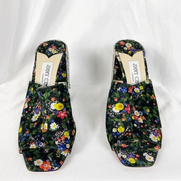 Jimmy Choo Baia Crystal Fringe Ditsy Floral Mules - Picture 5 of 13